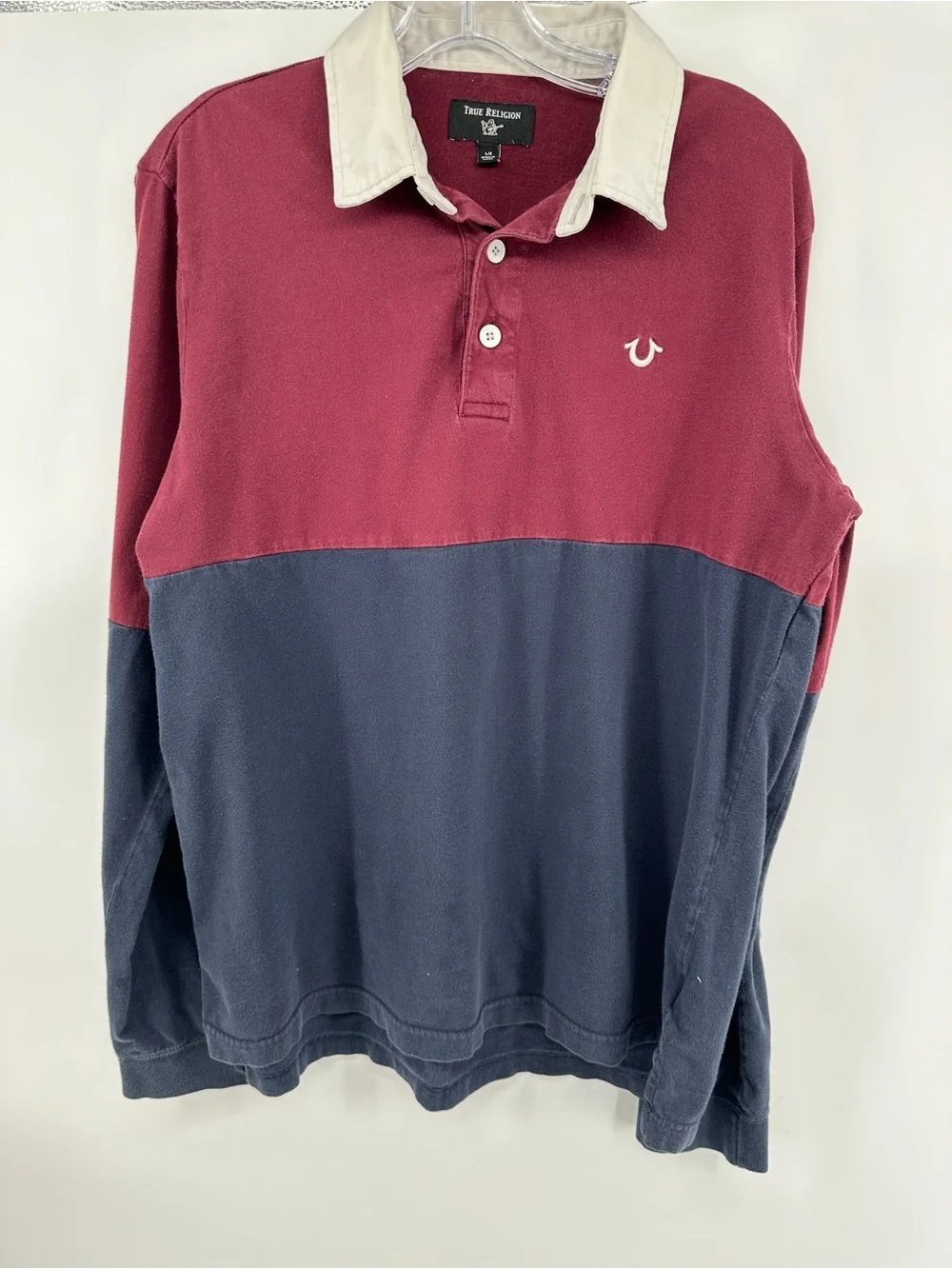 True Religion Y2K Hiphop Blockcore Urban Men’s Burgundy/Navy Rugby Shirt SzL